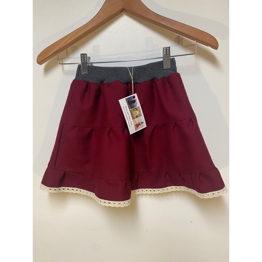 Girls 100% Wool Mom and Pop's Kids Tiered Skirt Size 2/3 Burgundy Lace Upcycled